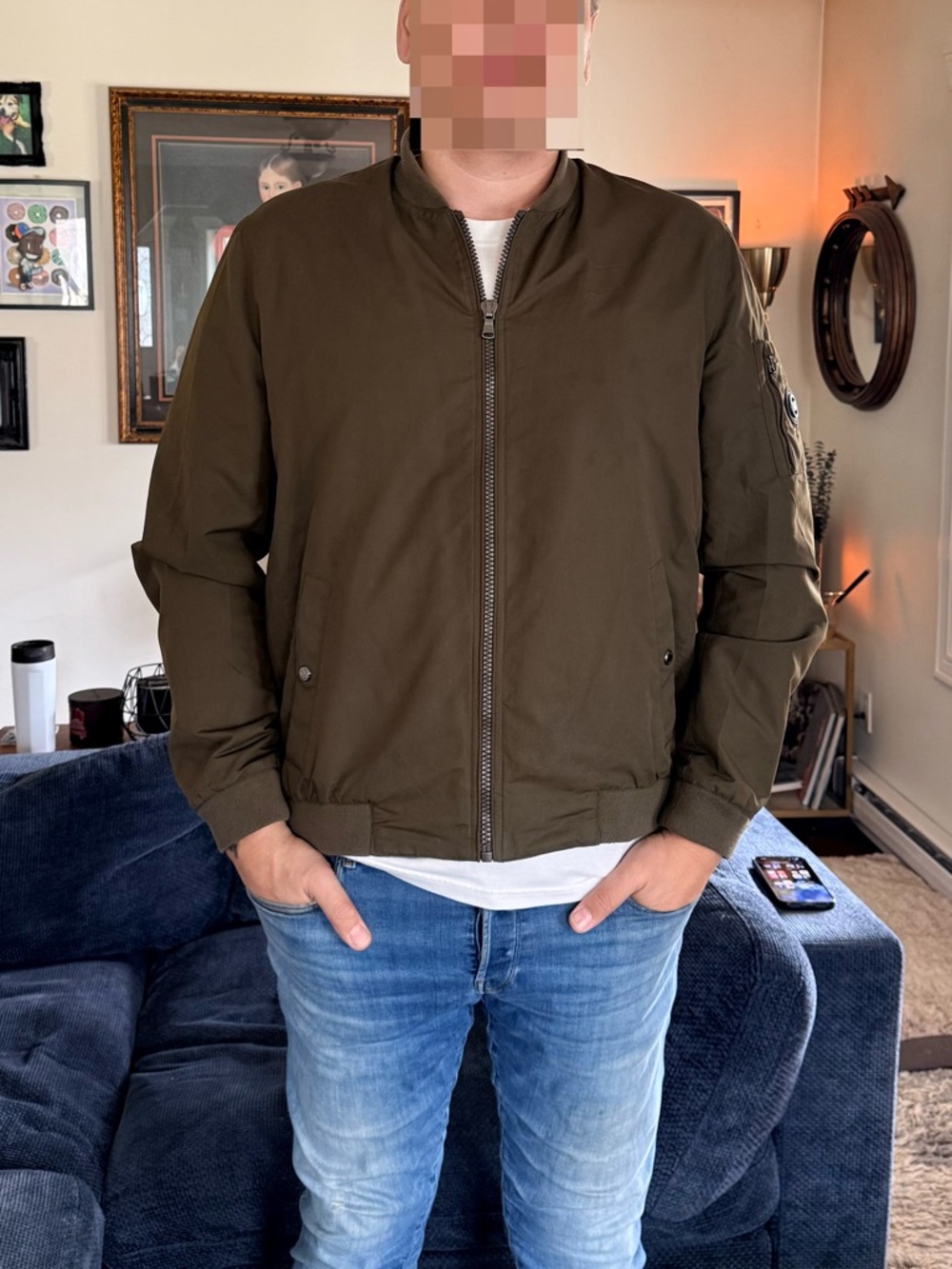 Men's Michael Kors Olive Bomber Jacket - Classic Zip Front